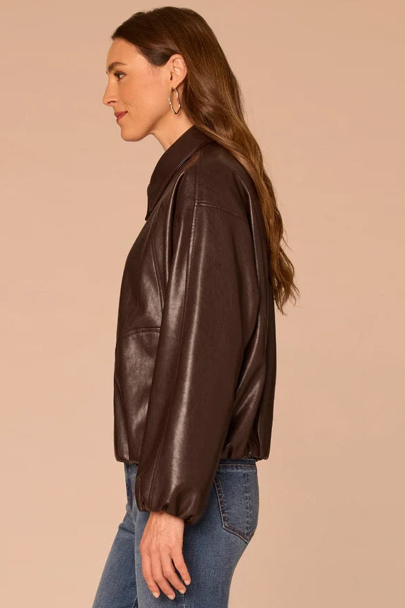 Raglan Sleeve Pleather Bomber Jacket