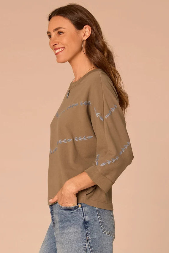 Dolman Sleeve Embroidered Knit Top