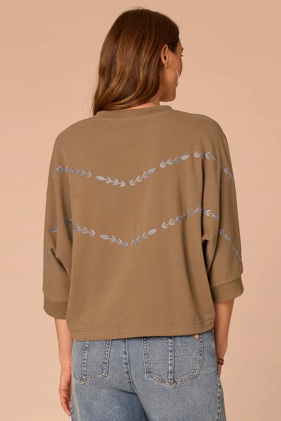 Dolman Sleeve Embroidered Knit Top