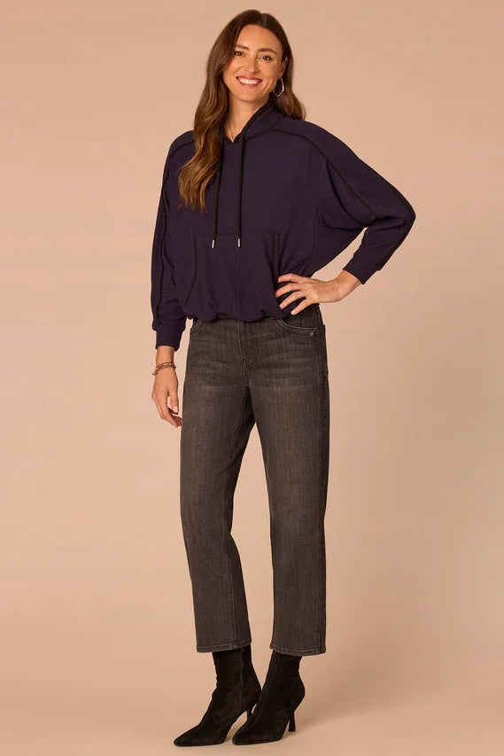 Kangaroo Pocket High Tie Neck Sweatshirt in Evening Blue