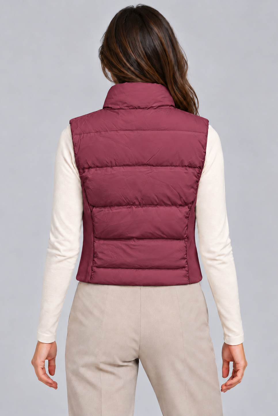 Quilted Cropped Pufffer Vest in Burgundy