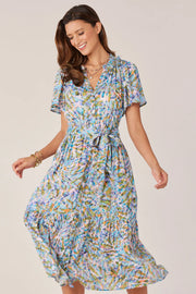 Short Bell Sleeve Printed Woven Dress