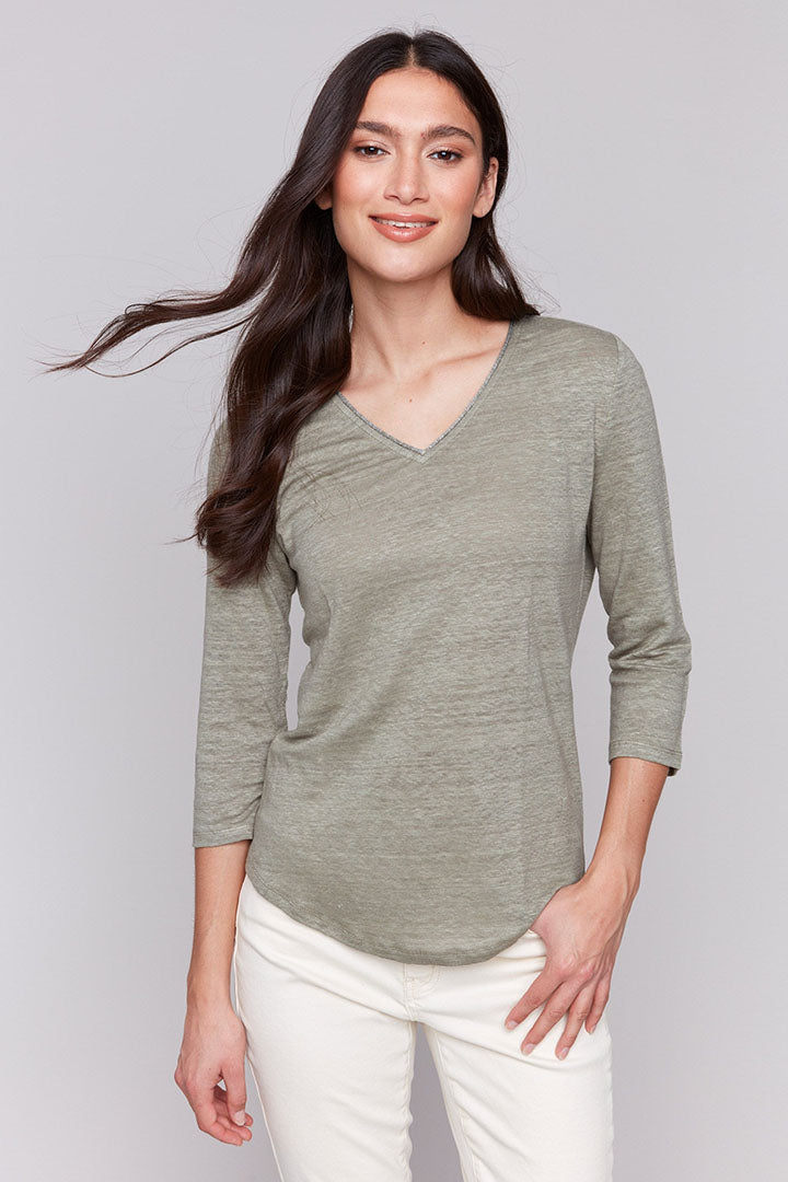 Linen Blend V-Neck Top