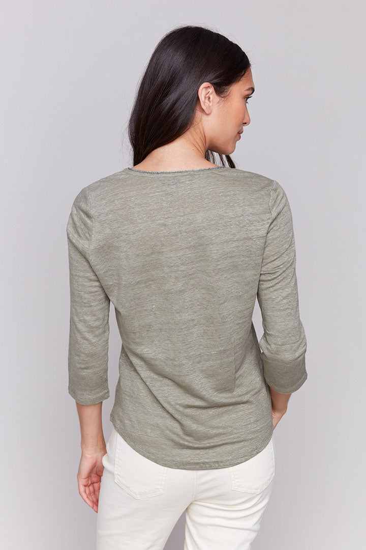 Linen Blend V-Neck Top