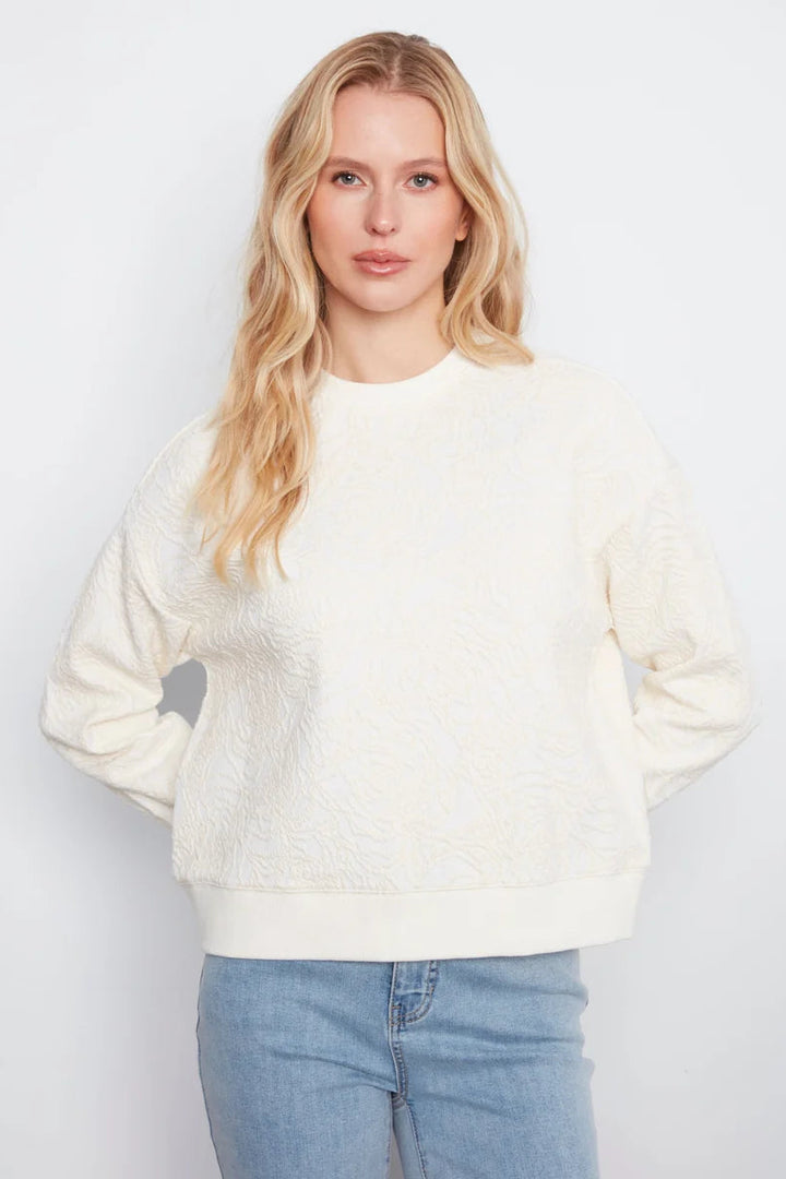 Drop Sleeve Floral Textured Sweatshirt