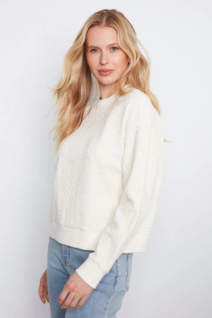 Drop Sleeve Floral Textured Sweatshirt