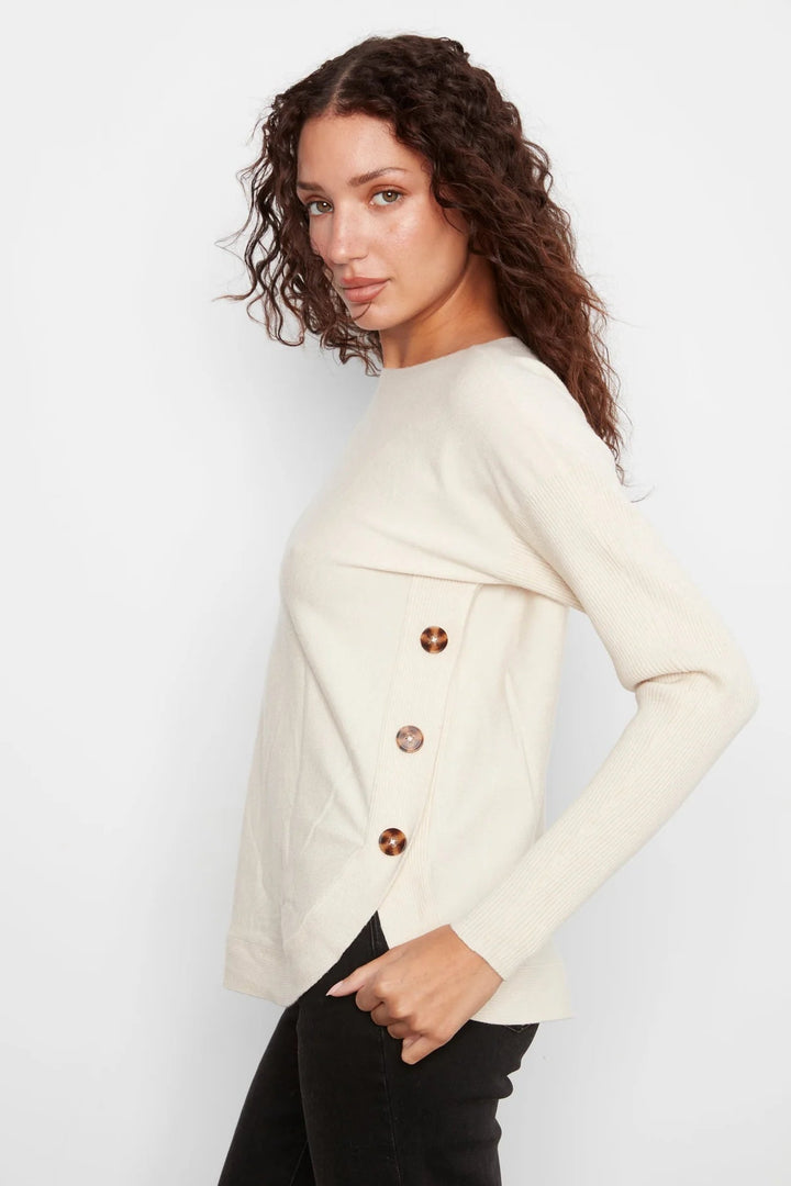 Drop Sleeve Boat Neck Sweater in Natural Chine