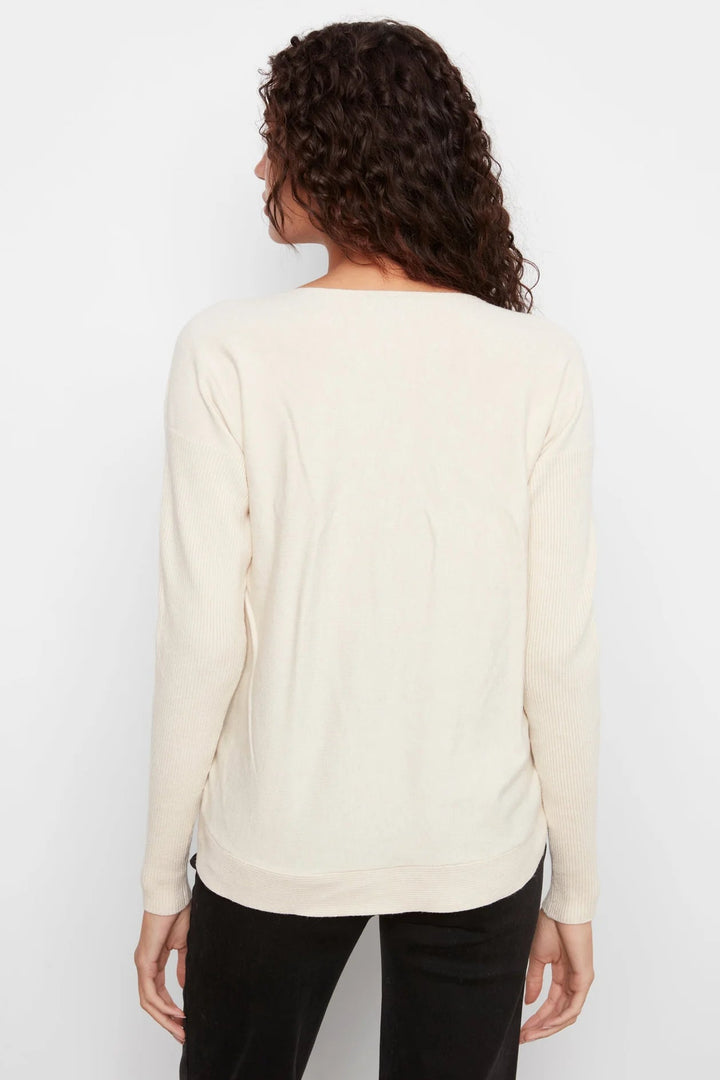 Drop Sleeve Boat Neck Sweater in Natural Chine