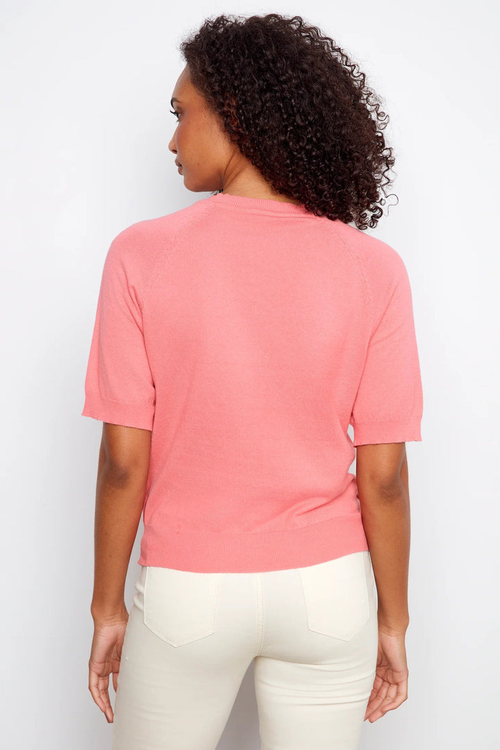 Elbow Sleeve Floral Applique Sweater in Apricot