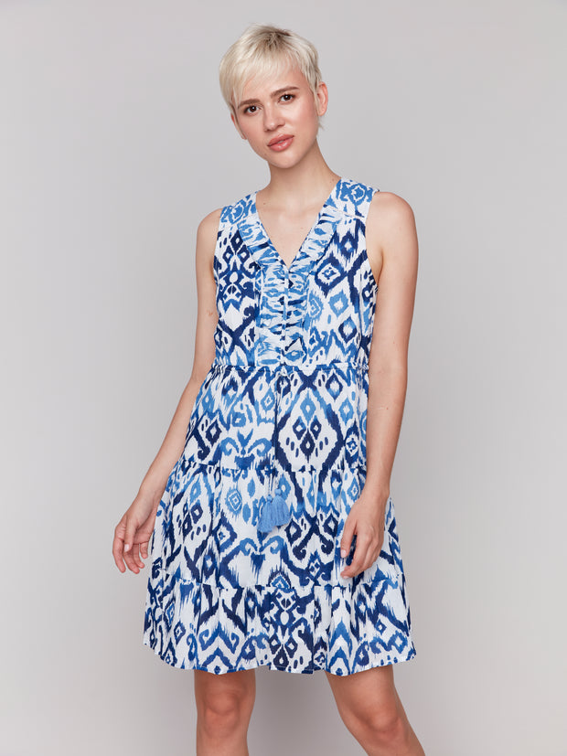 Printed Sleeveless Ruffled Dress - Ikat