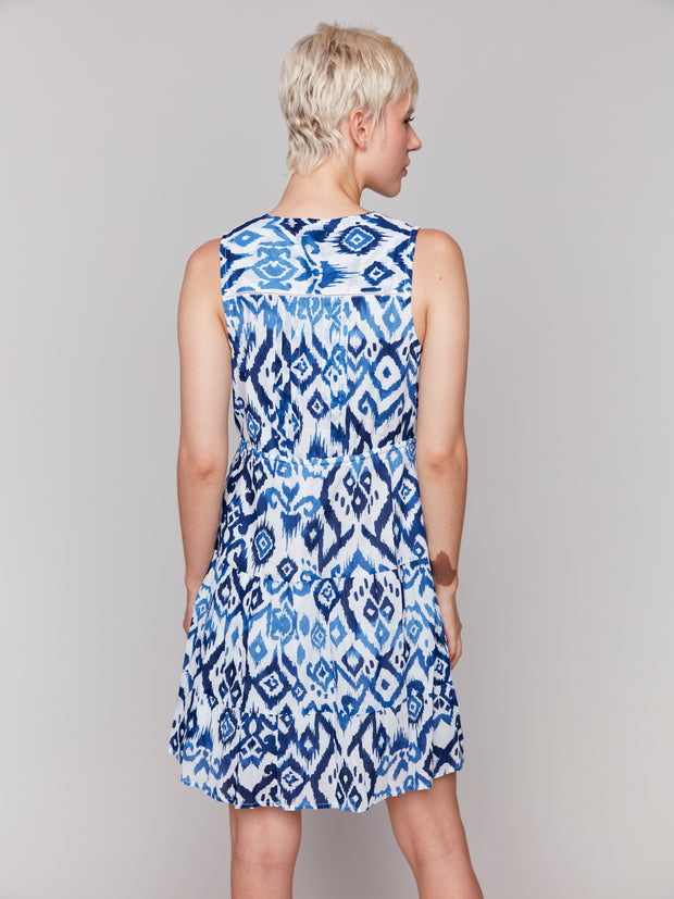 Printed Sleeveless Ruffled Dress - Ikat