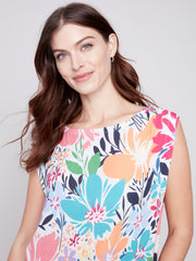 Printed Sleeveless Blouse with Side Ties