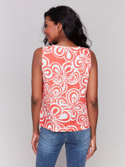 Printed Sleeveless Linen Top - Coral