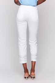 Embroidered Hem Jean in White