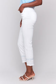 Embroidered Hem Jean in White
