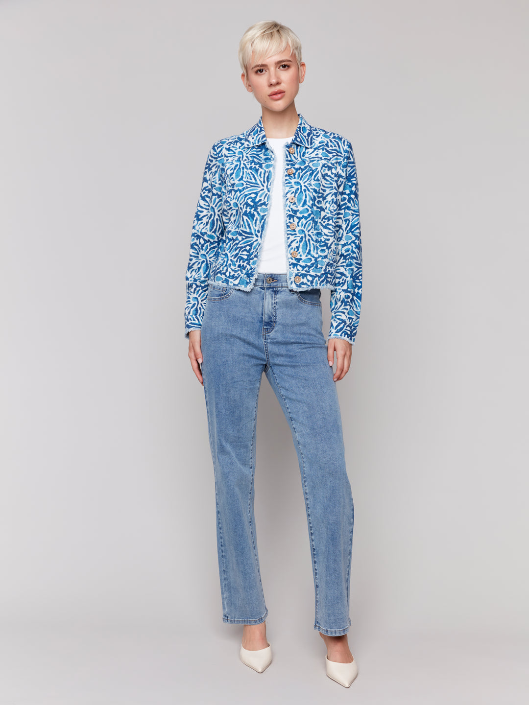 Printed Linen Blend Jacket - Reef