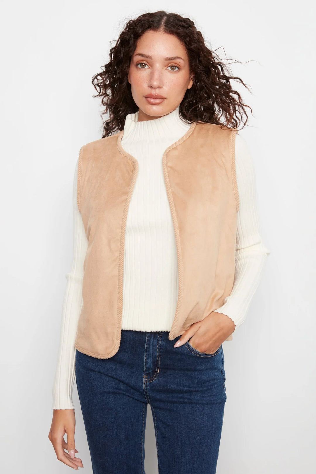 Reversible Sherpa Vest with Embroidered Florals