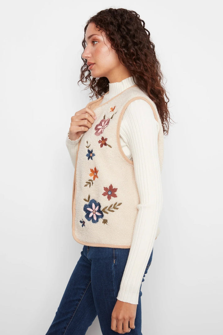 Reversible Sherpa Vest with Embroidered Florals