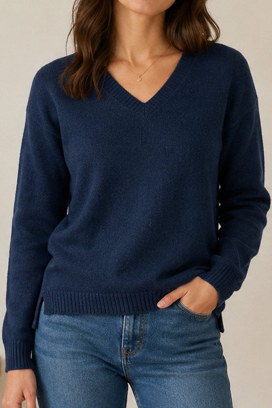 Ivy V-Neck Sweater in Navy