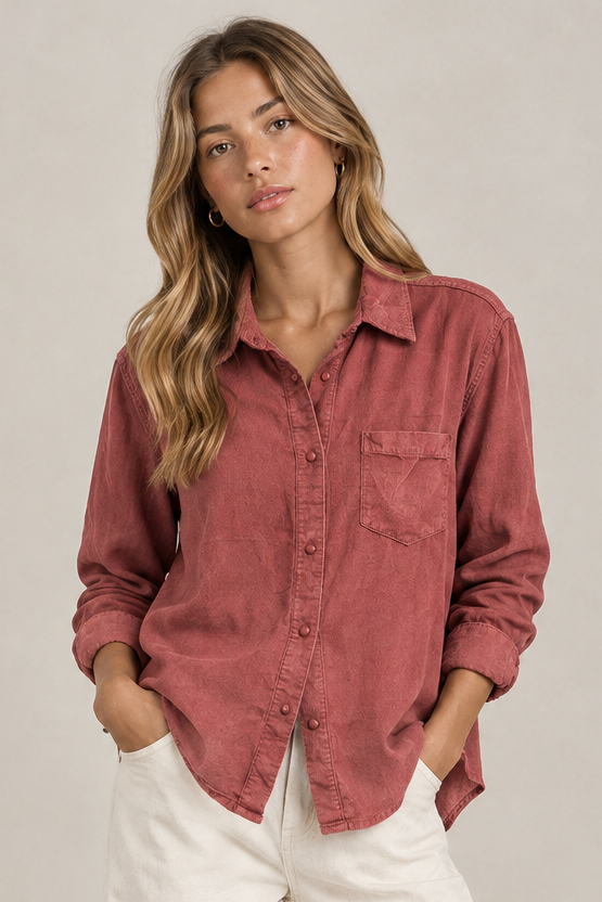 Classic Collared Shirt in Mauve Corduroy