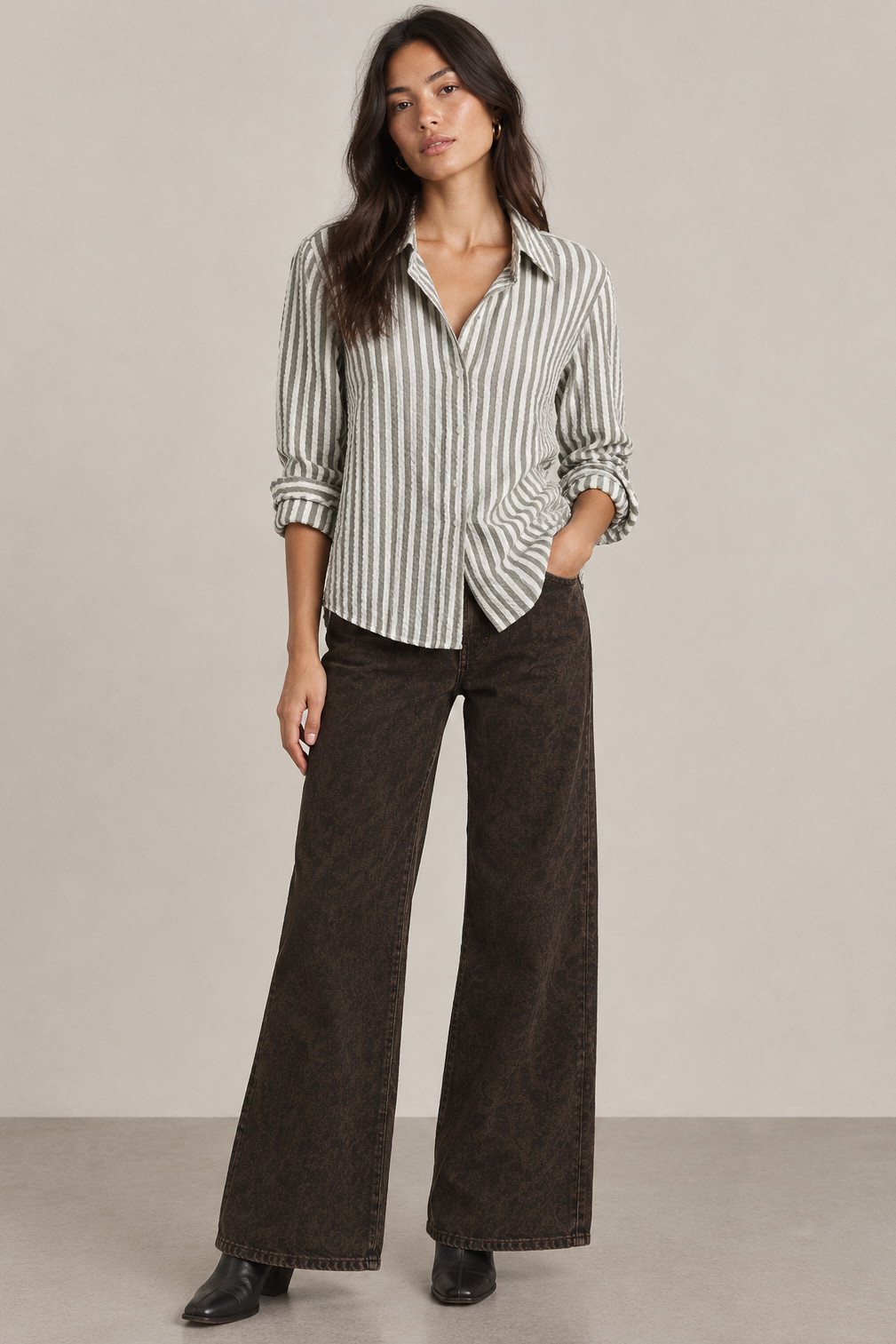 Striped Collar Shirt in Deep Lichen
