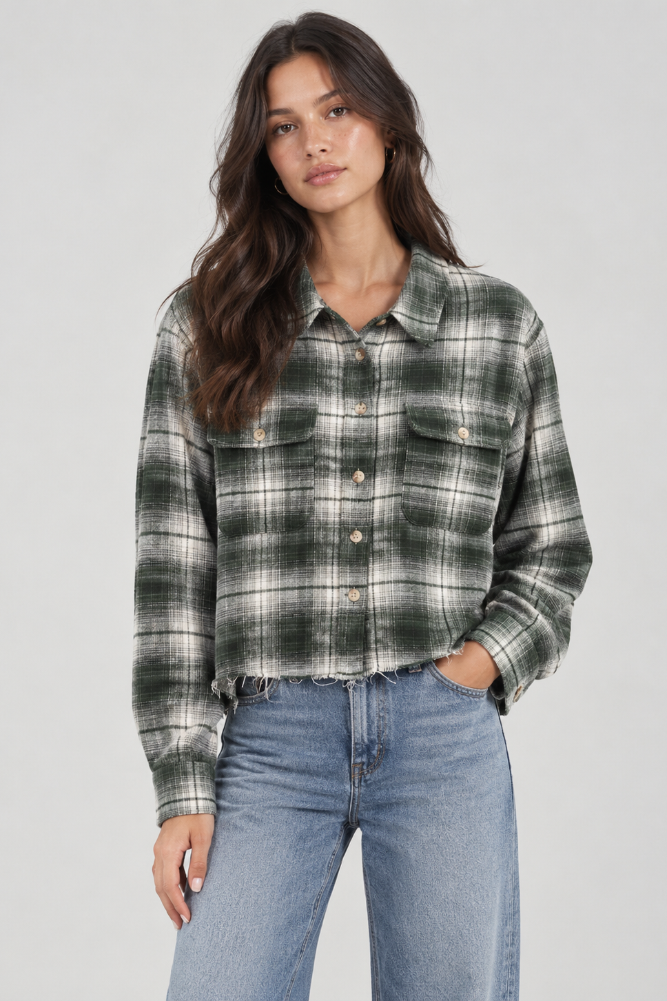 Green Plaid Cropped Shacket