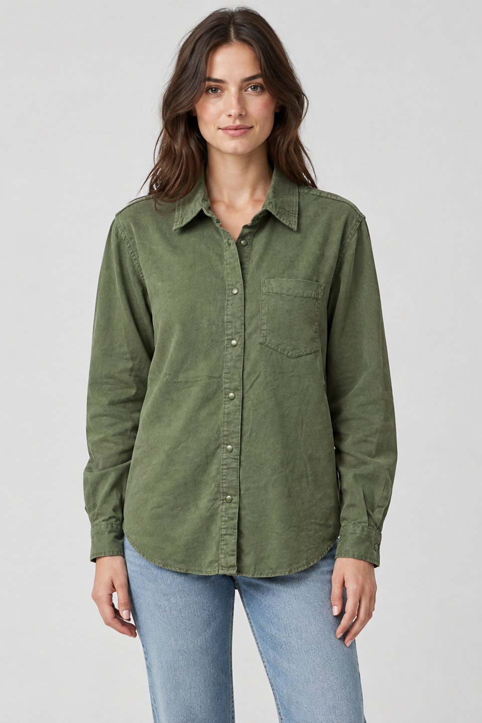Classic Collared Shirt in Olivine Corduroy