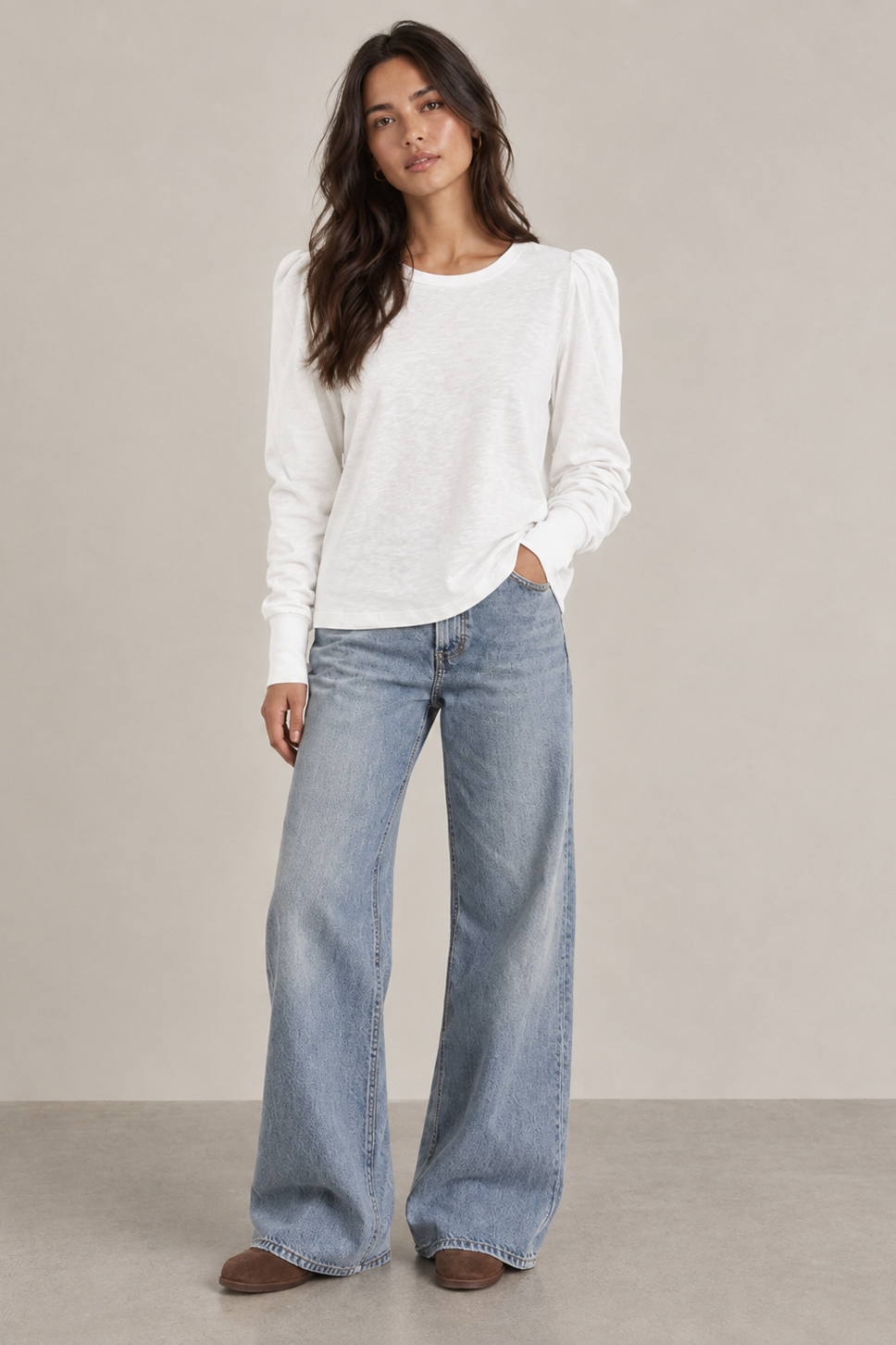 Puff Long Sleeve Top in Bright White