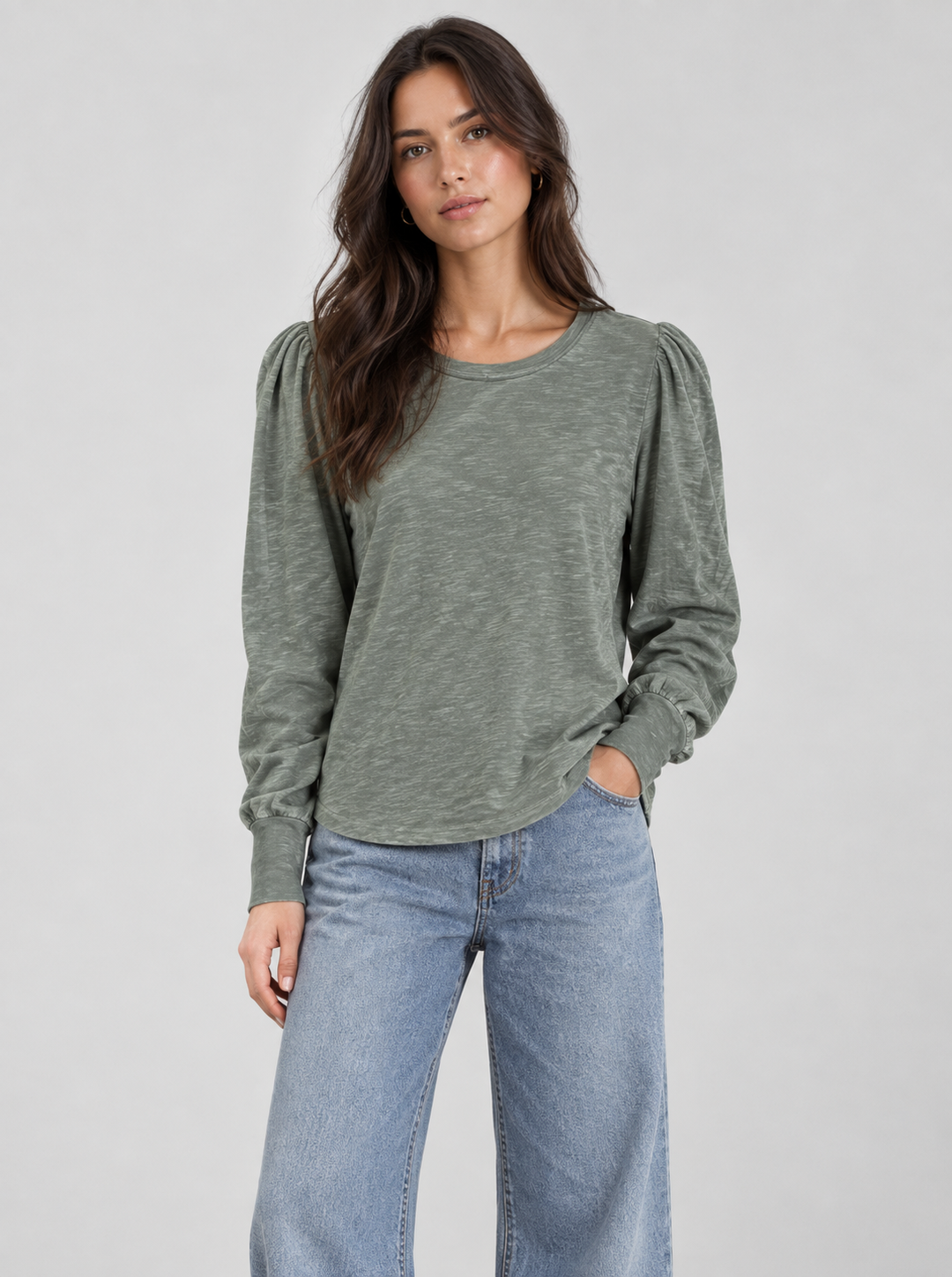 Puff Long Sleeve Top in Sea Spray