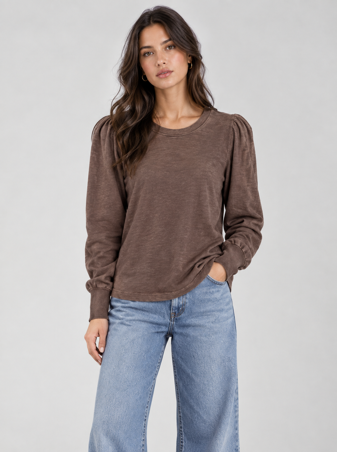 Puff Long Sleeve Top in Hot Fudge
