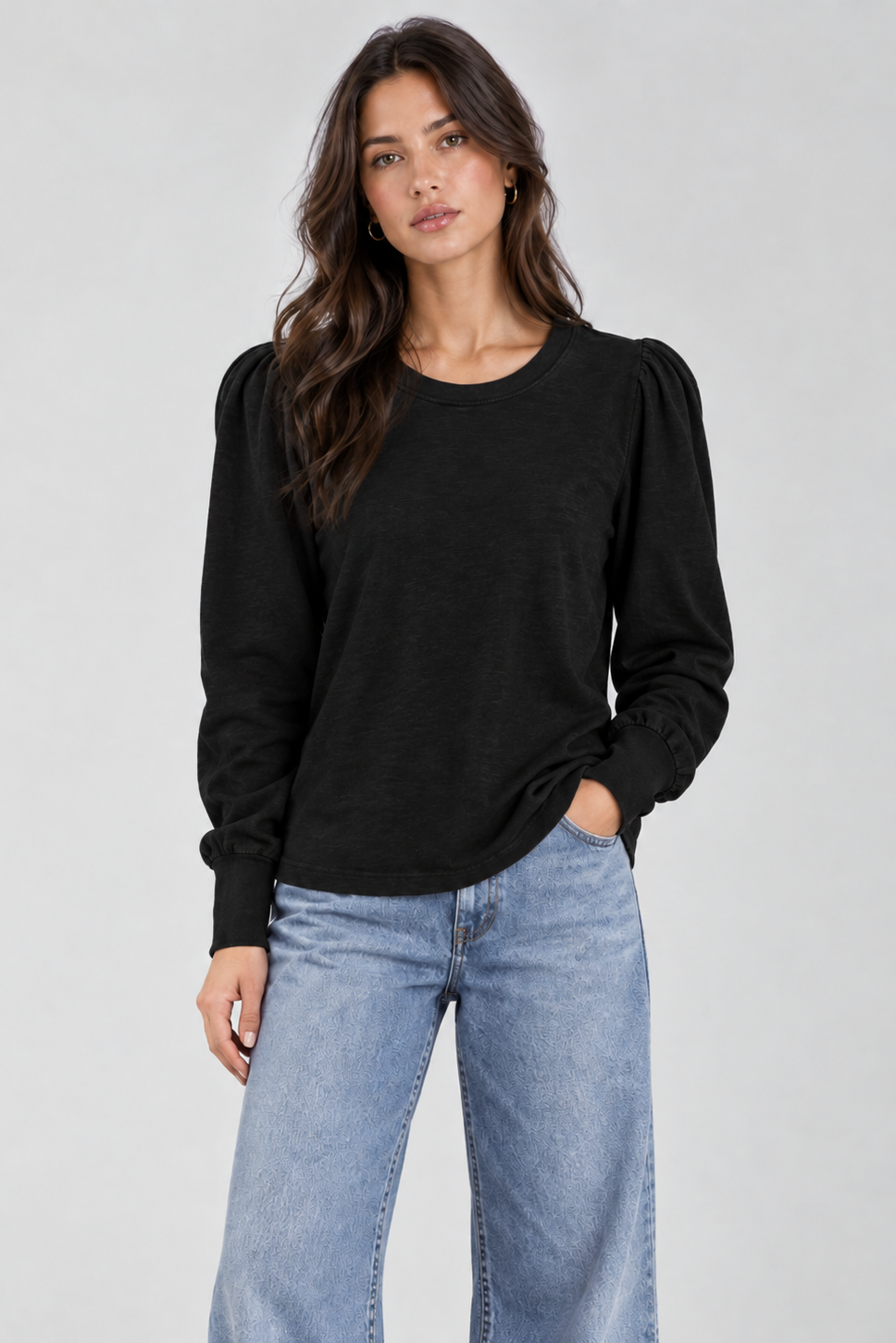 Puff Long Sleeve Top in Black