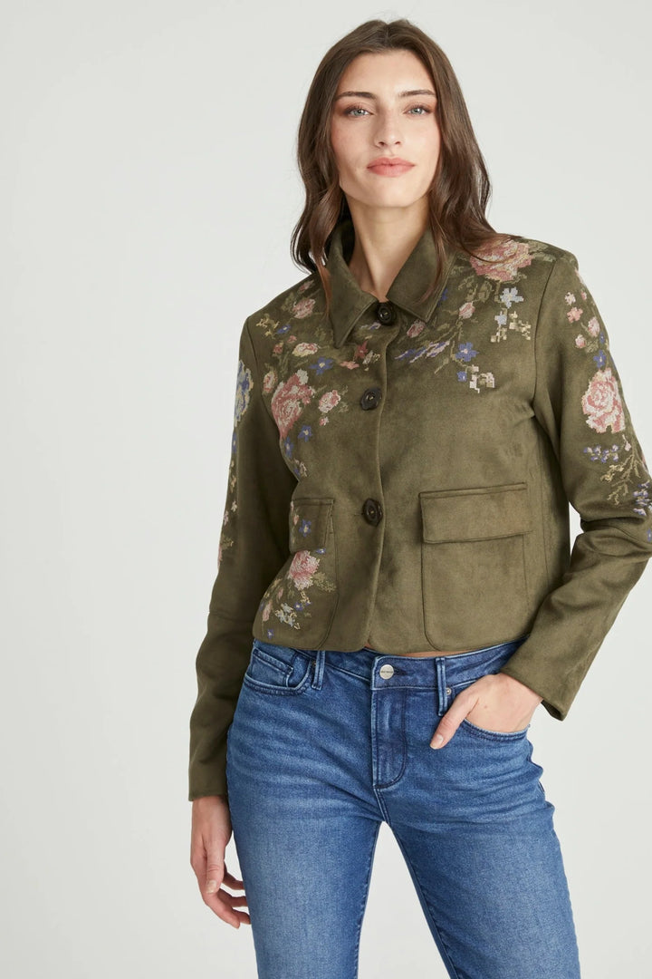 Tailored Embroidered Faux Suede Jacket