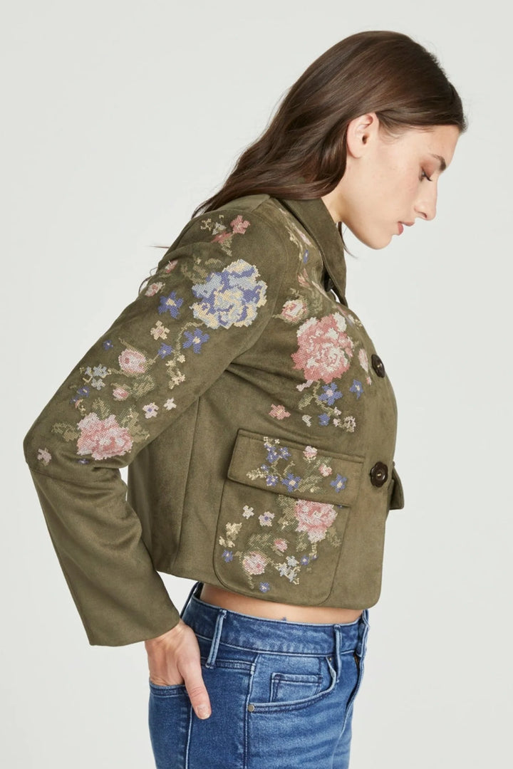 Tailored Embroidered Faux Suede Jacket