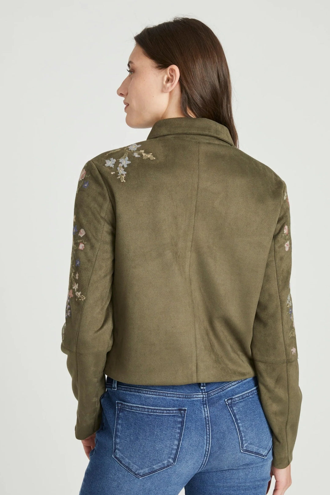 Tailored Embroidered Faux Suede Jacket