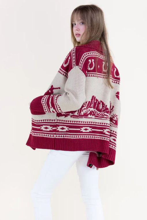 Rodeo Desert Cardigan in Burgundy