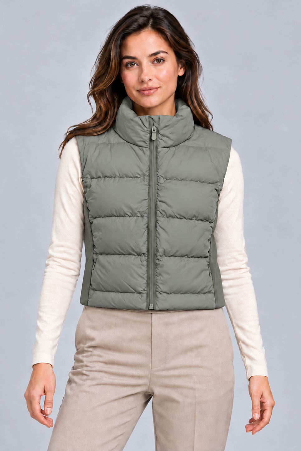 Quilted Cropped Pufffer Vest in Olive