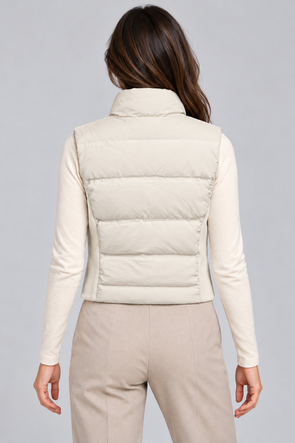 Quilted Cropped Pufffer Vest in Ivory