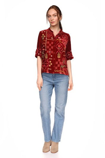 Ruffle Neck Velvet Shirt