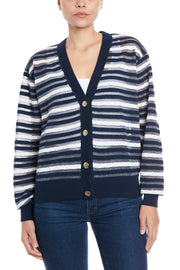 Striped Cardigan in Orange Peel and Navy