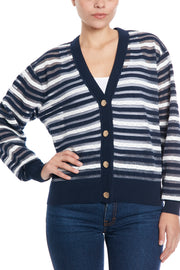 Striped Cardigan in Orange Peel and Navy