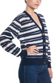 Striped Cardigan in Orange Peel and Navy