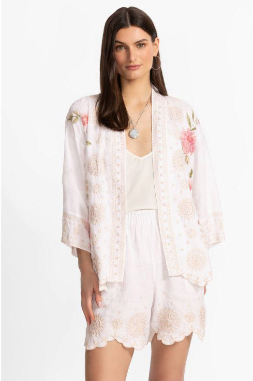 Della Linen Cropped Kimono