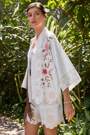 Della Linen Cropped Kimono