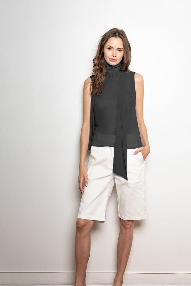 Sleeveless Bow Blouse in Black