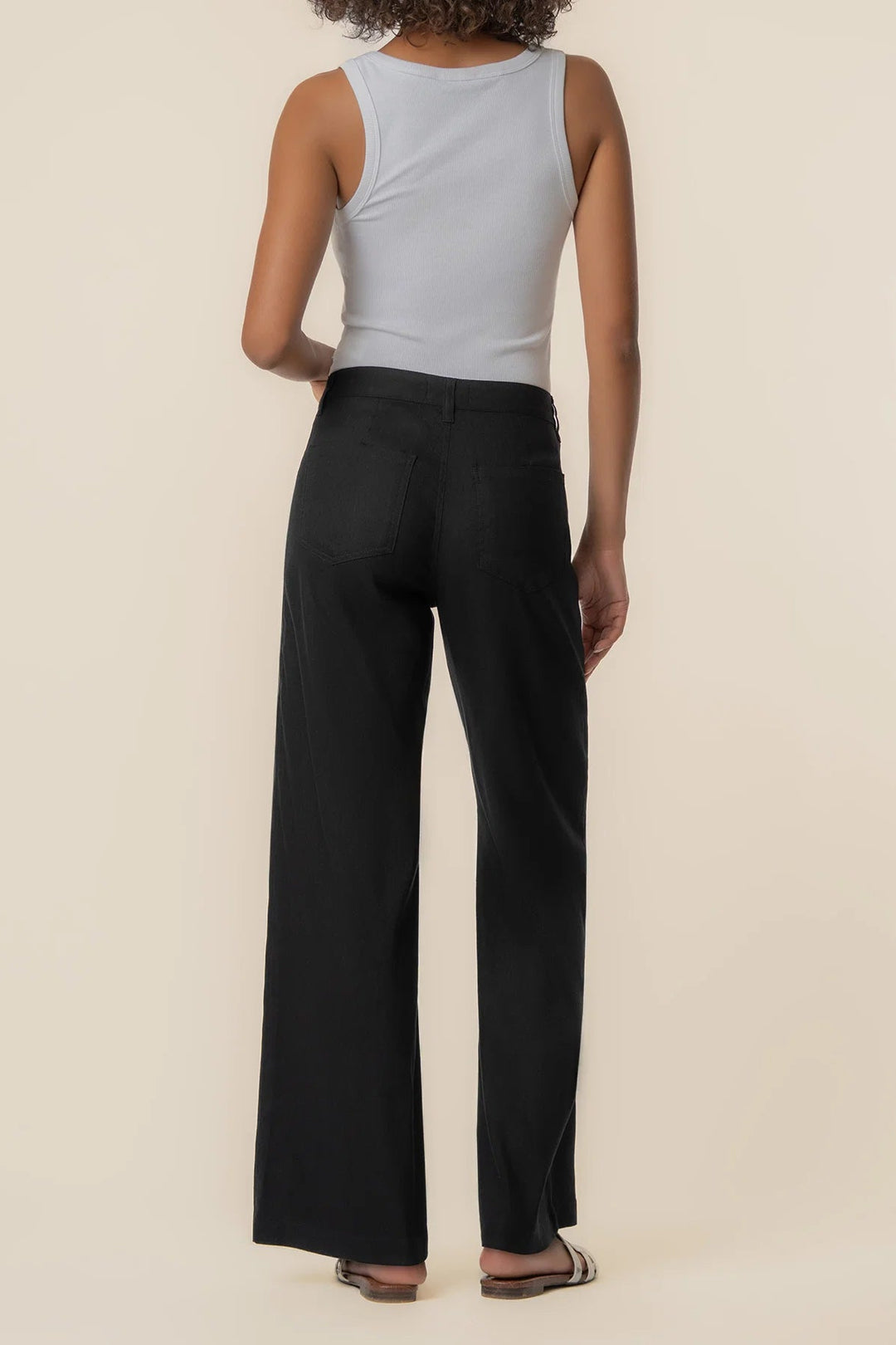 Meg Linen Wide Leg Pant in Black