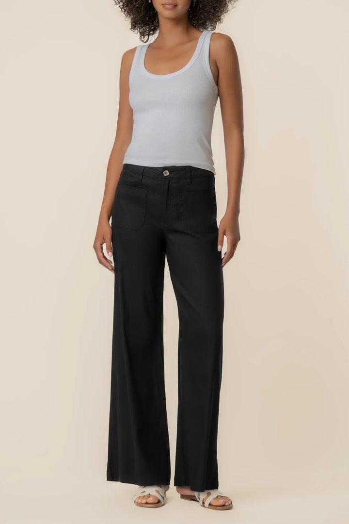 Meg Linen Wide Leg Pant in Black