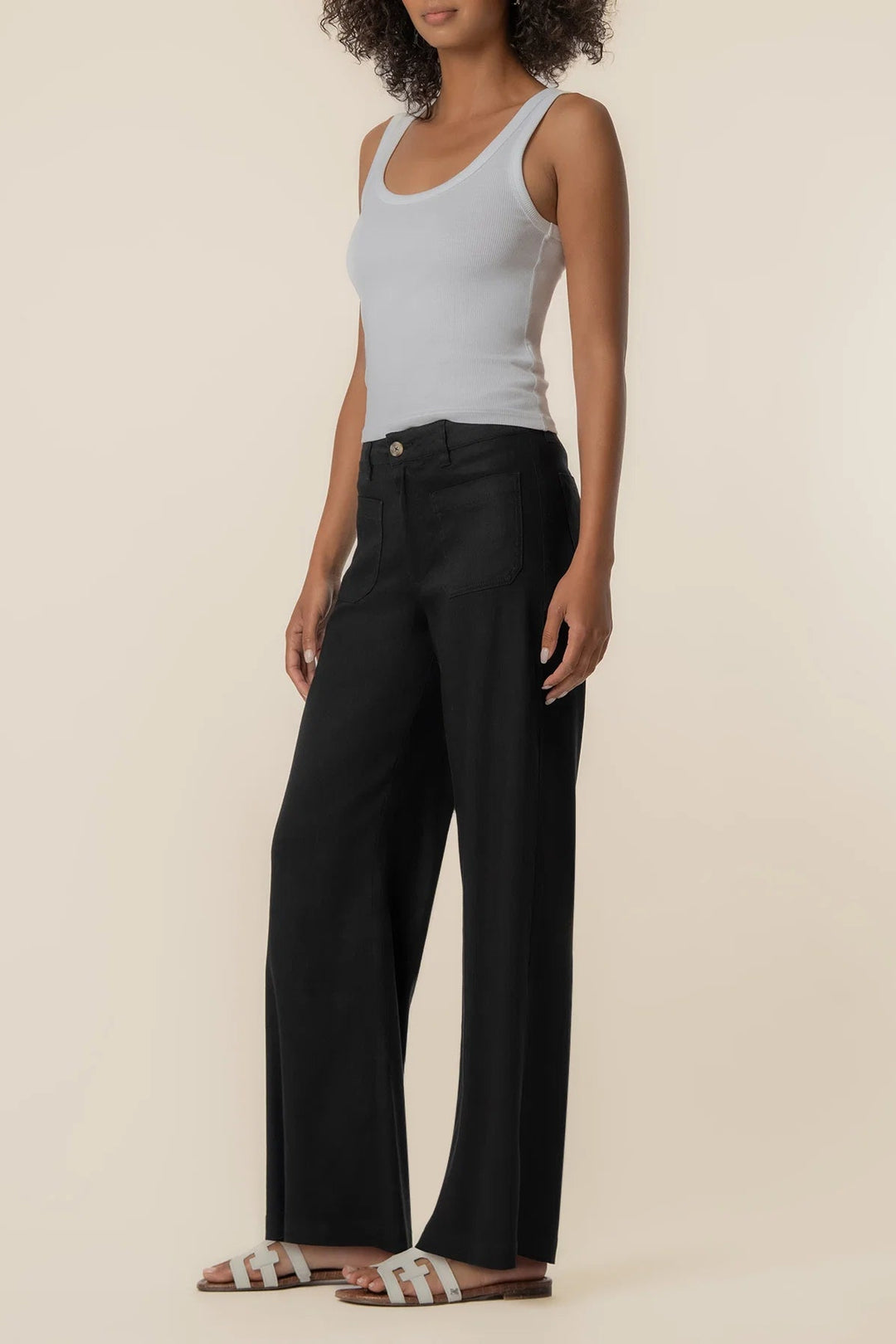 Meg Linen Wide Leg Pant in Black