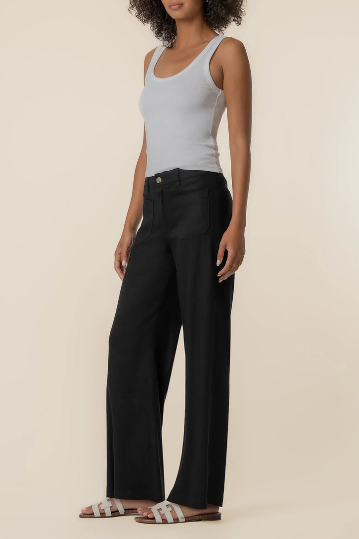 Meg Linen Wide Leg Pant in Black