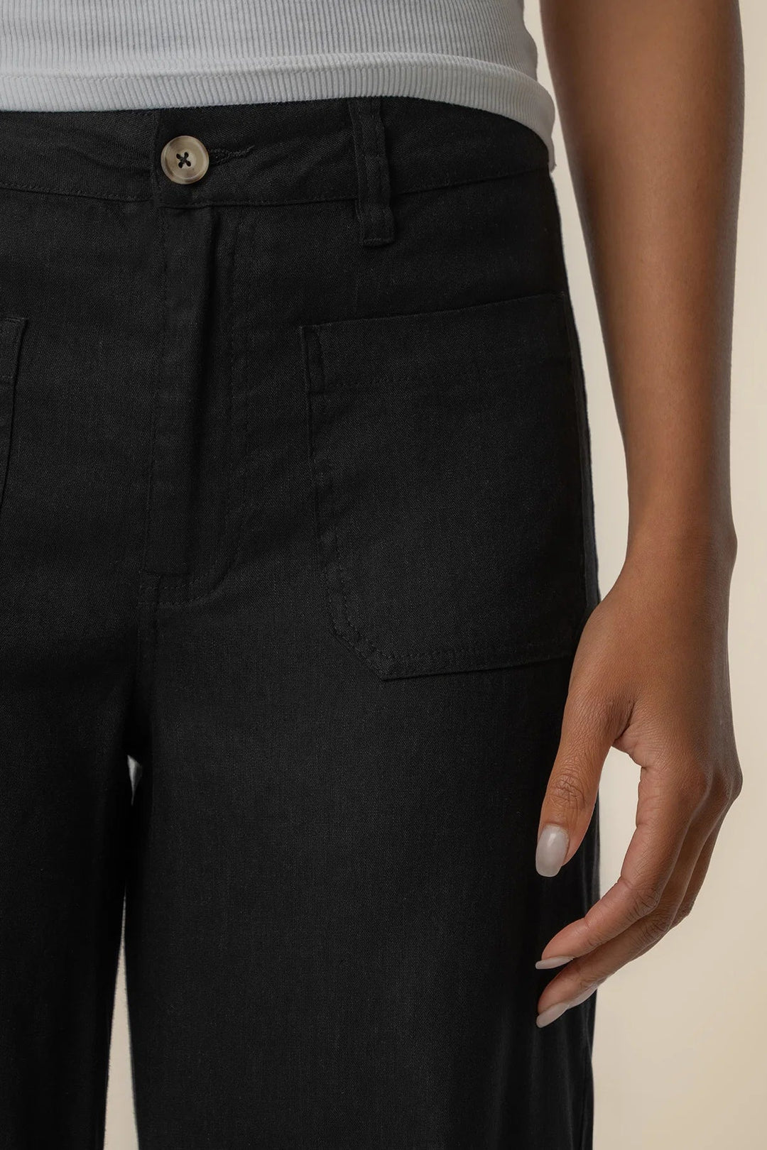 Meg Linen Wide Leg Pant in Black