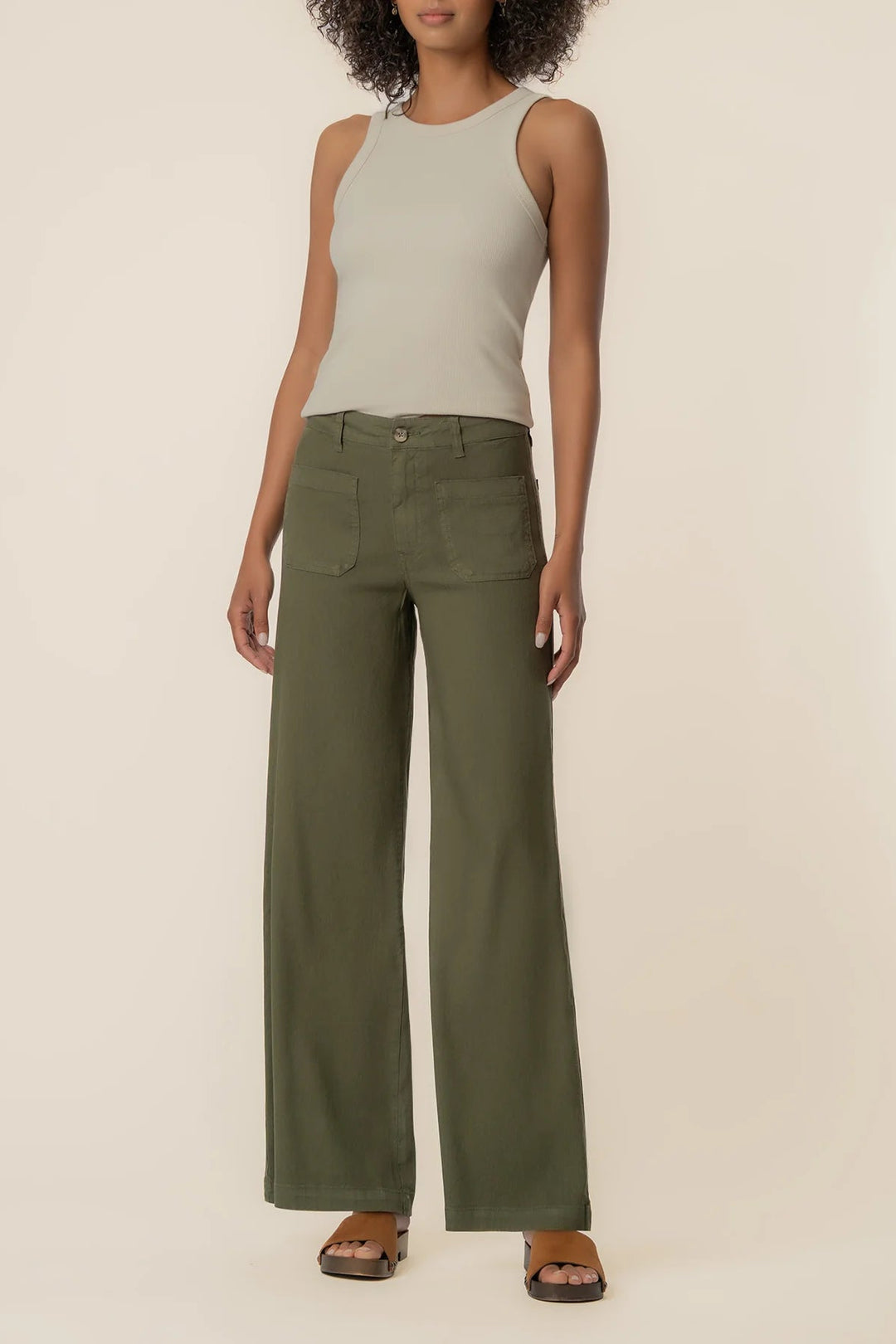 Meg Linen Wide Leg Pant in Forest